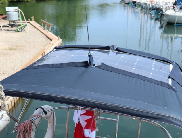 bimini attachment for flexible solar panel